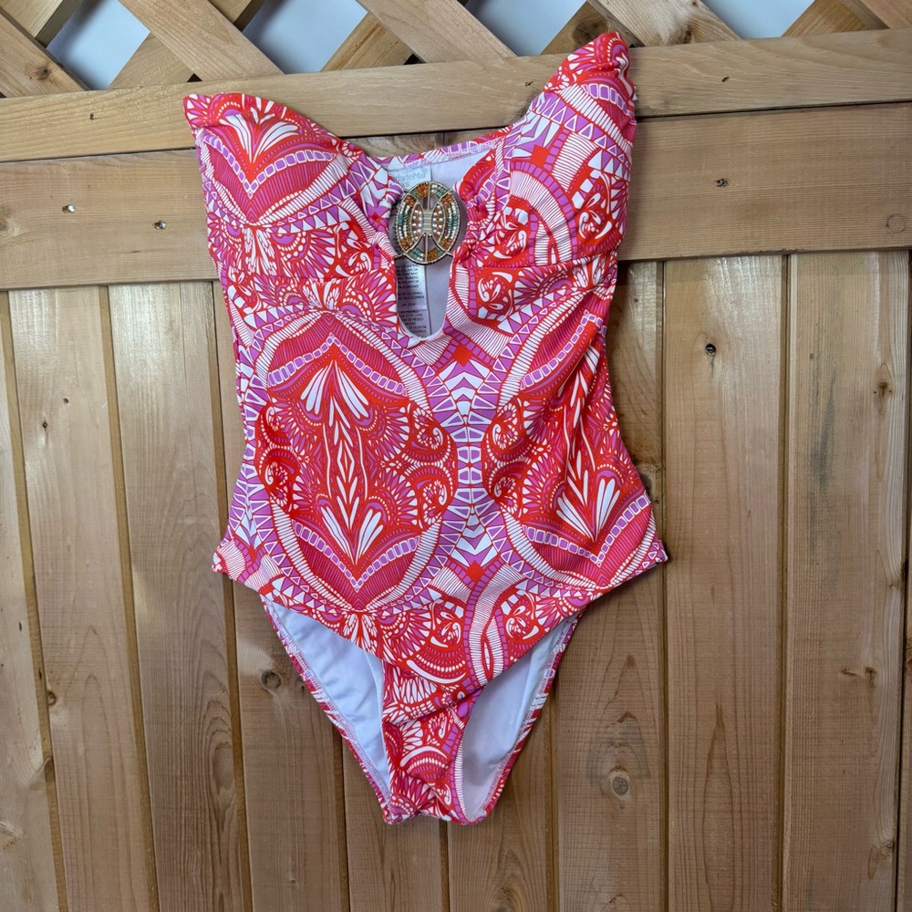 OndadeMar Pink and White One Piece Swimsuit with Elegant Design Size XS